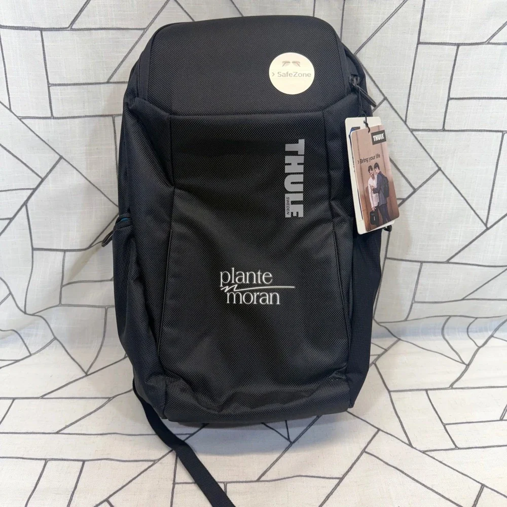 Thule Accent Backpack 23L Black Laptop Tablet SafeZone Plante Moran Logo NEW